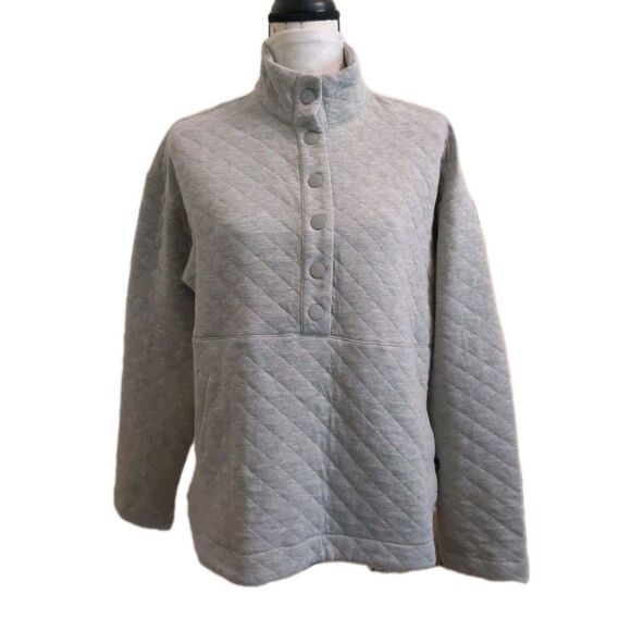 EDDIE BAUER Quilted Pullover Women Gray Snap Front Size M NEW - Picture 1 of 14